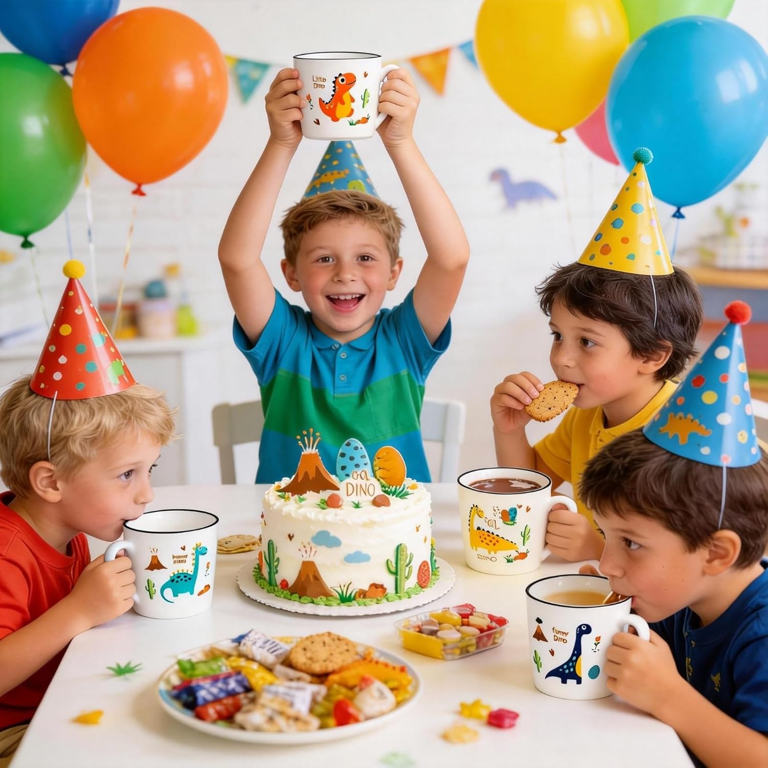 13 OZ Ceramic Dinosaur Mugs Set of 4, Dino Cups for Gifts, Cute Cartoon Porcelain Mugs for Hot Milk, Coffee, Cereal, Christmas Gifts for Kids, Girls, Dishwasher and Microwave Safe - Image 7