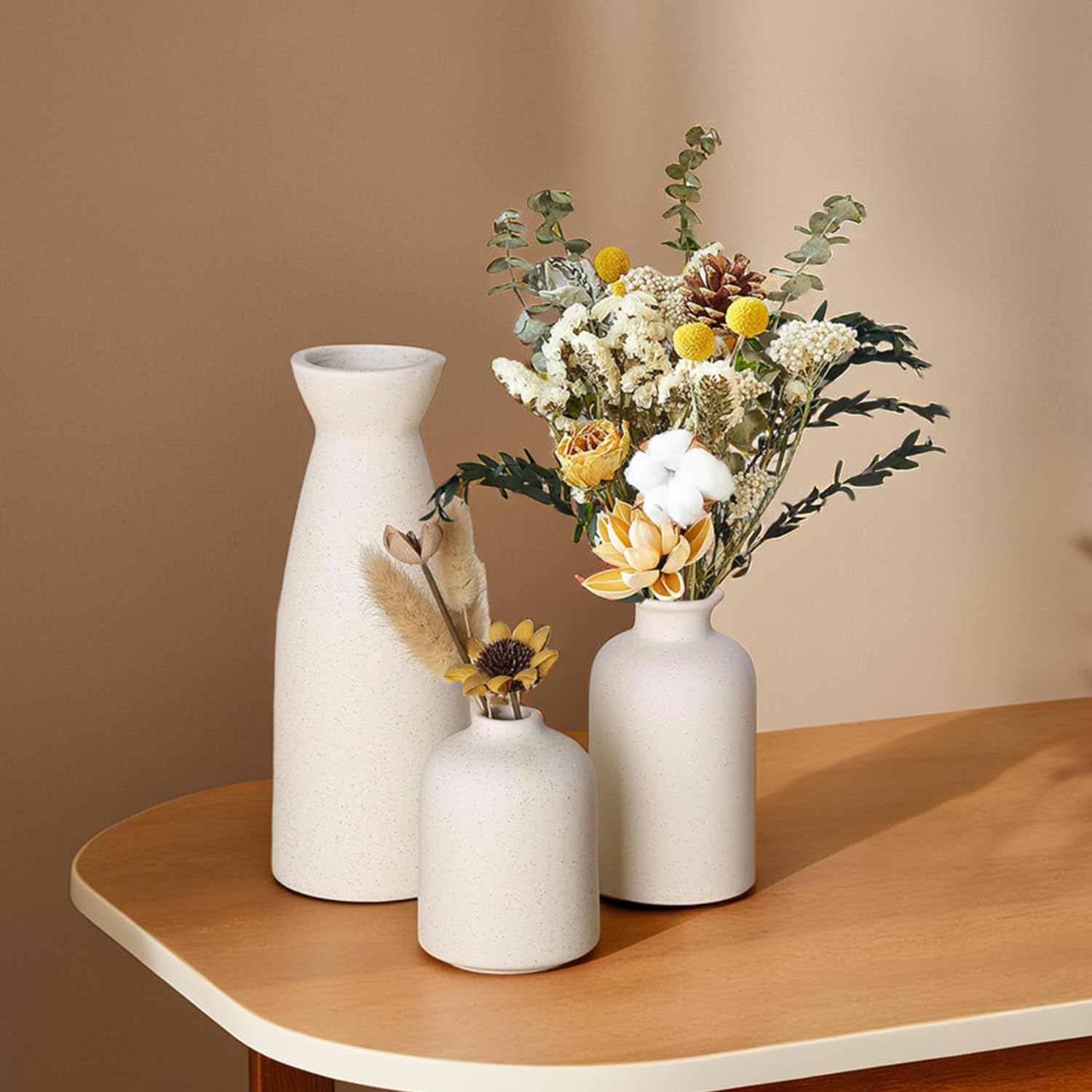 Ekhasa White Ceramic Flower Vase Set of 3 | Flower Vases Combo for Home, Living Room, Dining Table or Office Decoration | Gift Item Pack for Housewarming Ceremony | Center Table Decorative Items-picture-18