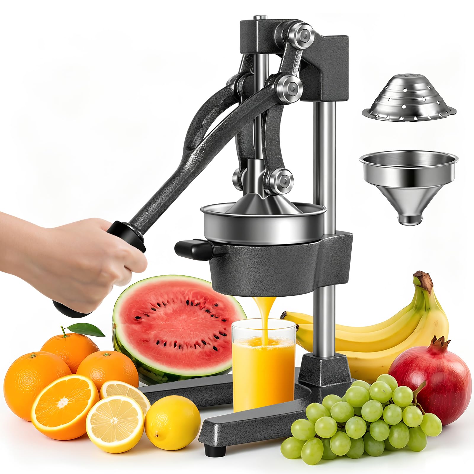 Cast Iron Juicer, Manual Juicer Squeezer, Commercial Heavy Duty Cast Iron Countertop Fruit Press Lime Squeezer Hand Press Manual Orange Citrus Lemon Grapefruit Pomegranate Fruit Juice Squeezer Machine