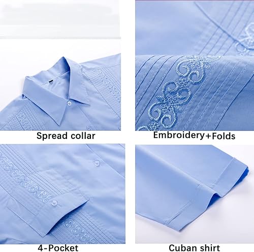 Vista 3 de Camisas de guayabera con botones para hombre, camisa de playa cubana