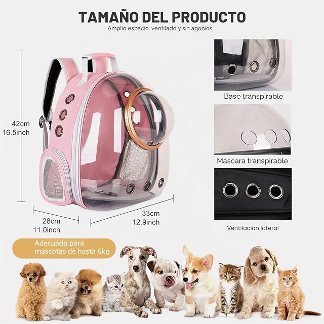 Foto 3 de 7 de PETCUTE Mochila para Gatos con Cápsula Espacio,Transpirable Mochila Transportín Perro y Gatos…