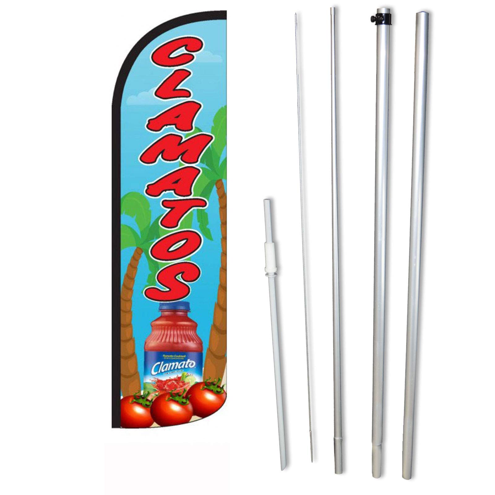 NEOPlex - "Clamatos" Complete Windless Feather Flag Kit - Includes 12' Windless Swooper Feather Flag, 15-Foot Flagpole, and Ground Spike