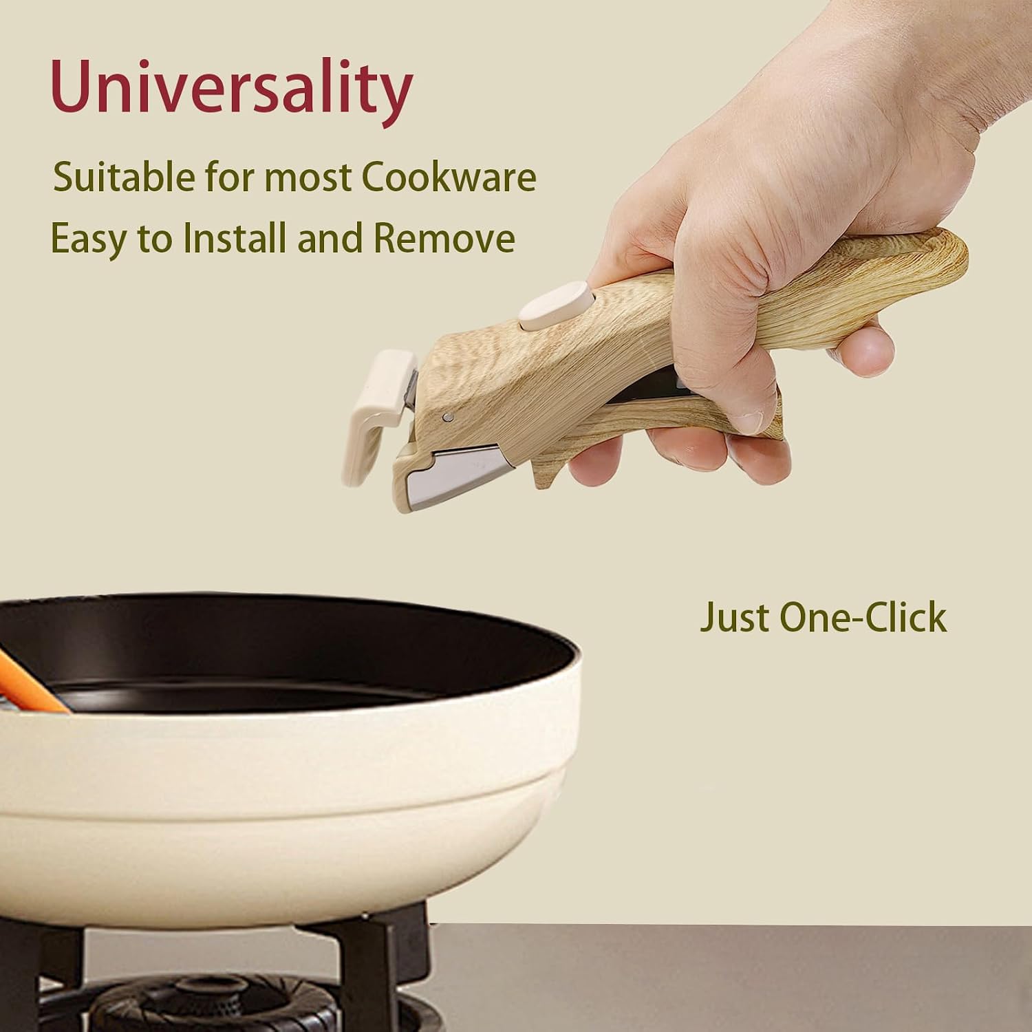 Removable Handle Wood-Like, Detachable Pot Handles with 2 PCS Silicone Oven Mitts Heat Resistant, Universal Pan Handle, Replacement Handles for Pots and Pans, Fits All Cookware