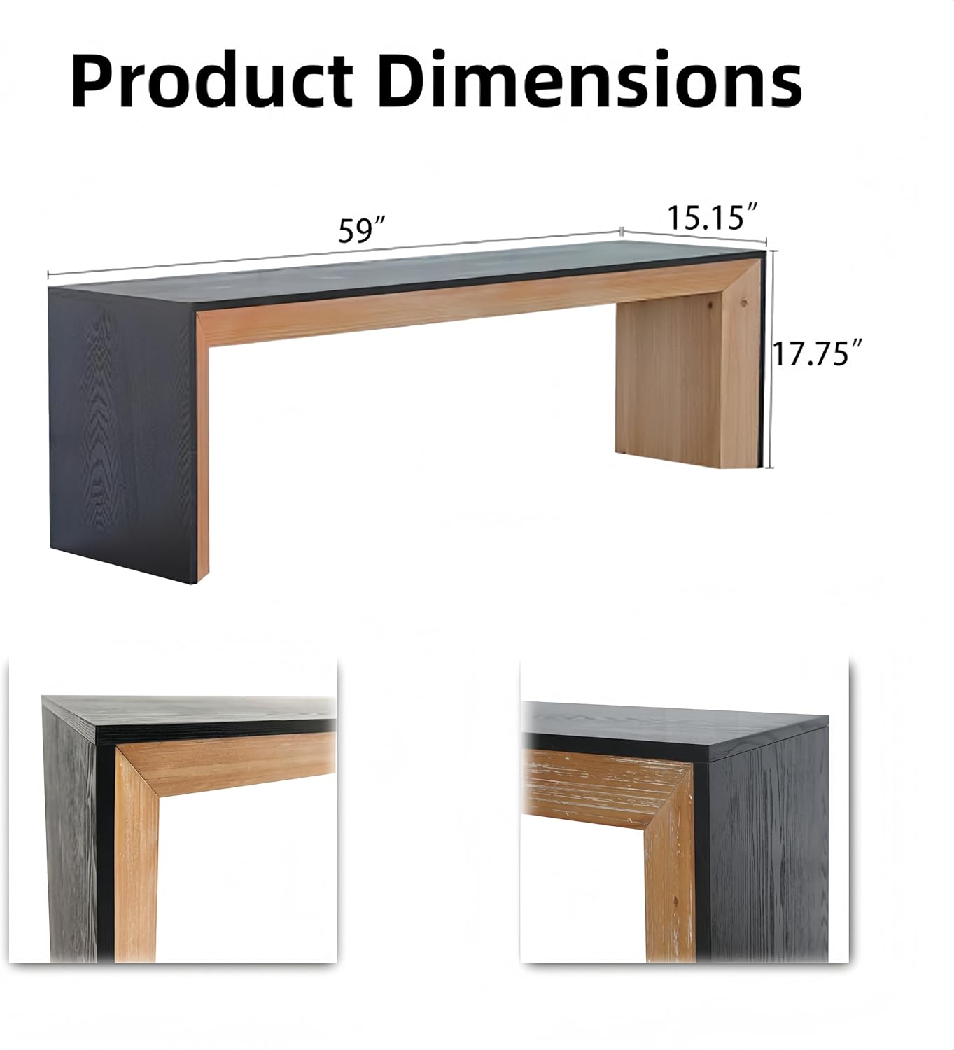 Modern Console Table, Engineered Wooden Console Table Narrow Entryway, 59-Inch Minimalist Long Entry Sofa Desk for Living Room, Hallway, Entrance, Foyer, Natural and Black