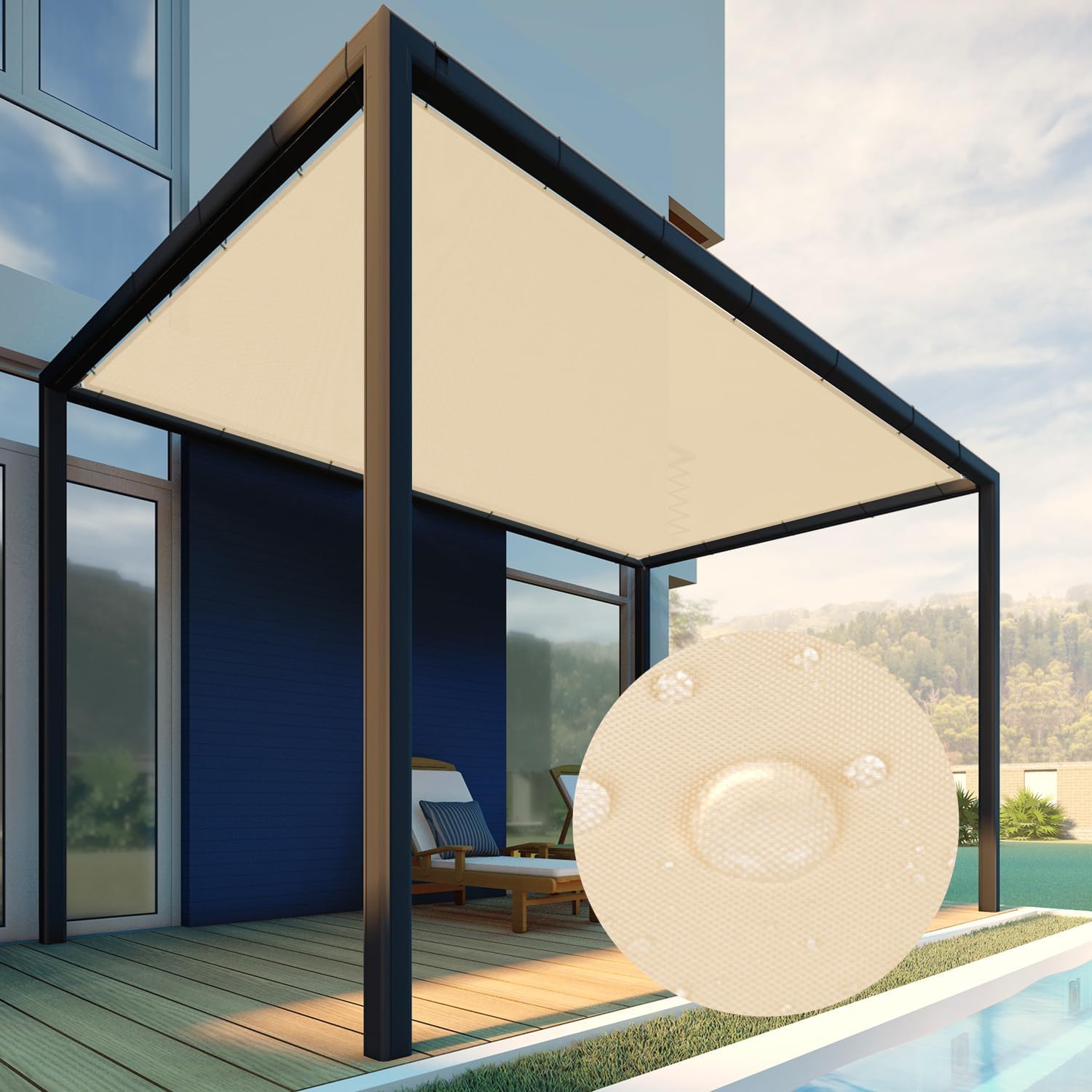 Patio Paradise 24' x 39' Waterproof Sun Shade Sail Rectangle Shade Cloth with Grommets, 260 GSM Patio Canopy Awning 95% UV Block for Backyard Deck Pergola Replacement Cover, Beige, Customized