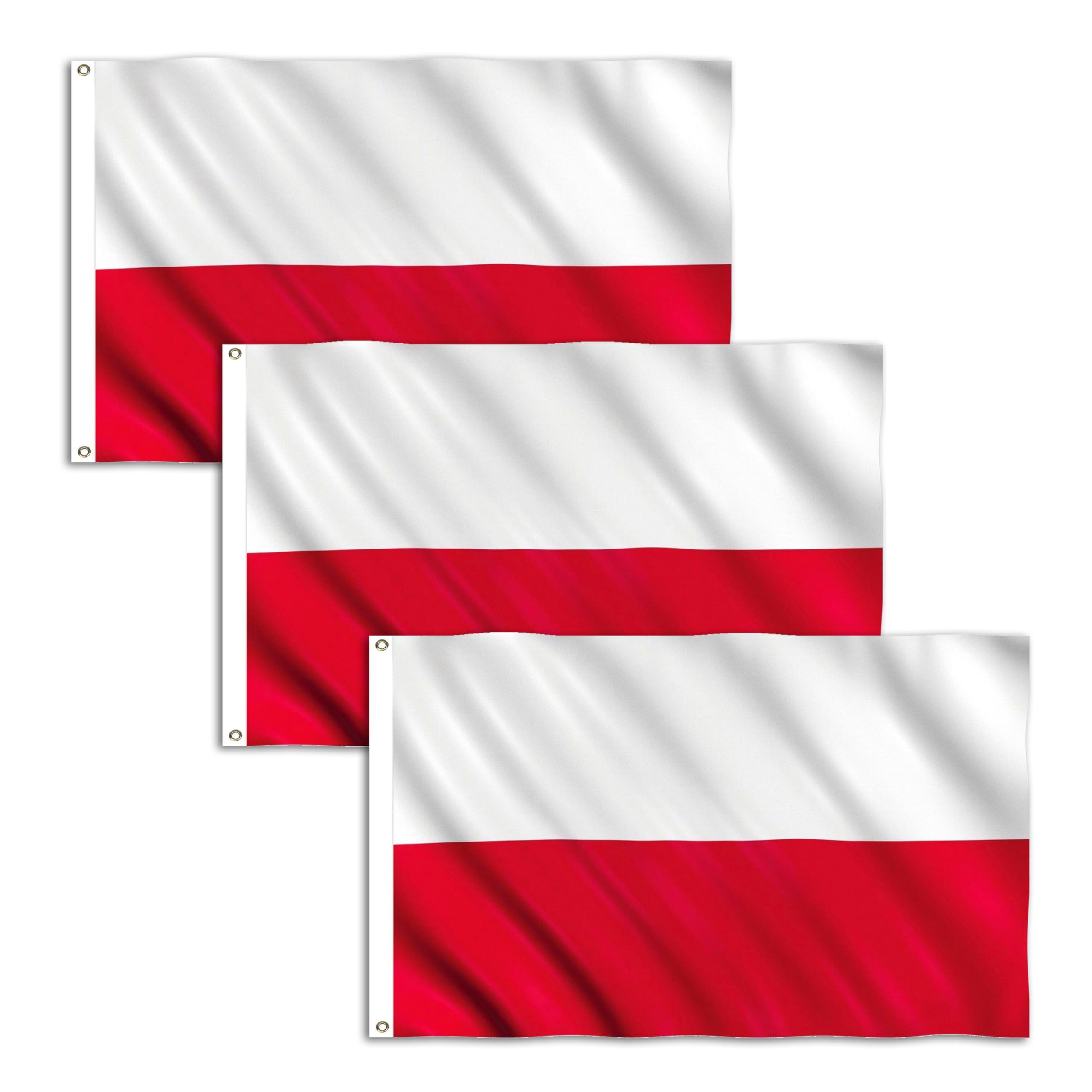 Poland Polish Flag 3 PACKS 5ft x 3ft - Large Flags Party Decorations with Brass Grommets Eyelets, Polyester Double Side, World Cup Football National Day Outdoor Indoor Garden Street Party