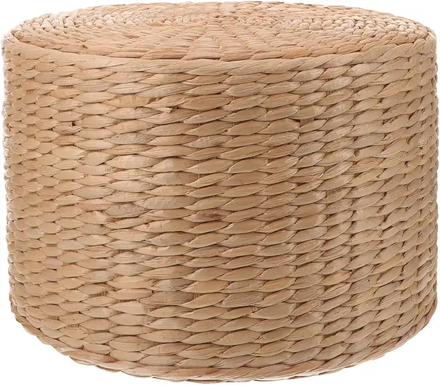 Taburete Mimbre Redondo Bohemio para Niños - Puf Tejido a Mano de Yute Natural