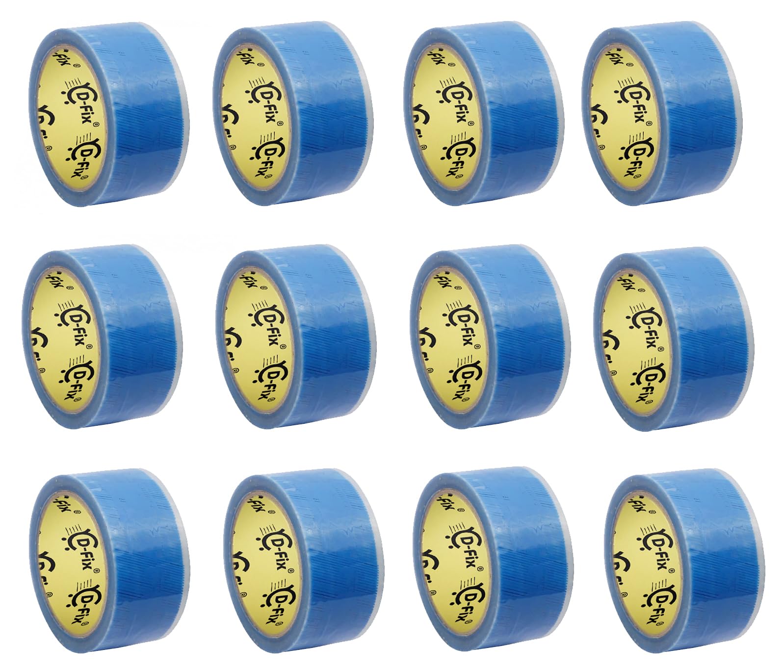 D-fix Self Adhesive Flip Kart Printed Packing Cello Tape - 65 Meters In Length - 48Mm/2INCH Width, Pack Of-12 BOPP Industrial Packaging Tape For E-Commerce Box Packing, Blue