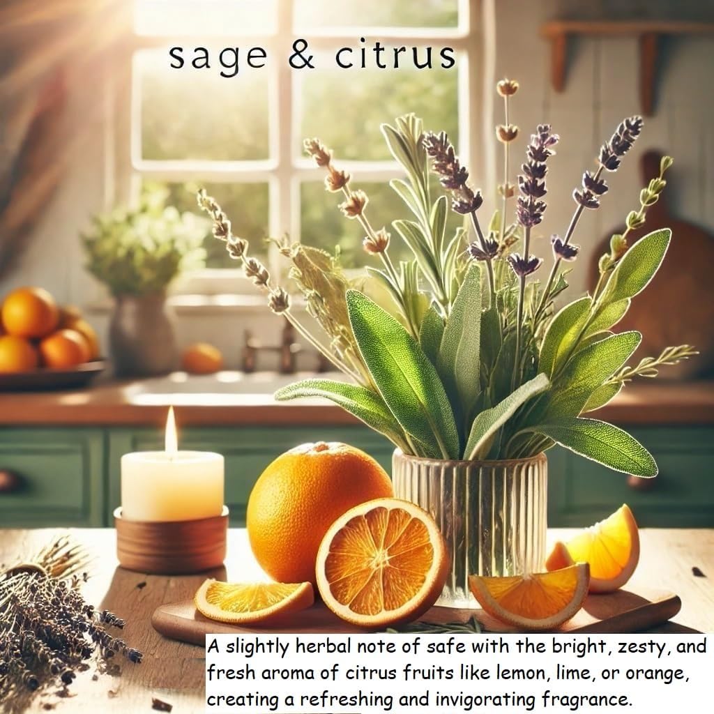 Sage & Citrus Aromatherapy Candle 12 oz | 100% All-Natural Soy Wax & Essential Oil Infused | 40+ Hour Burn Time | Pet Safe + Smoke Odor Eliminating | Handmade in U.S.A. | Non-Toxic Candles