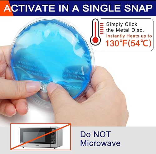 Miniatura 4 de LotFancy Calentador de manos reutilizable, 10 paquetes de calor instantáneo activado por clic y 2 envolturas, compresa de terapia caliente a