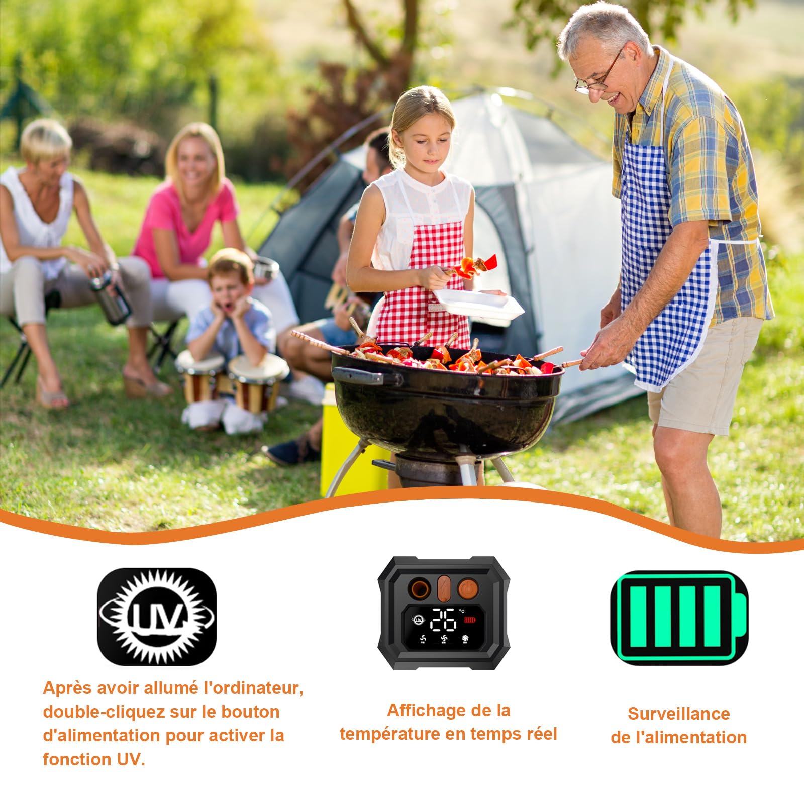 Douche Solaire,Douche Camping,Douche Solaire Camping 5400 mAh, avec Affichage de la température, désinfection UV, adaptée au Camping, à la randonnée, à la Plage