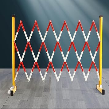 Folding Barricades, Convenient Barricade Gates Retractable Traffic Barriers with Wheels Barricades for Schools Outdoor Expandable Metal Barricade,Red,1.2 * 7m