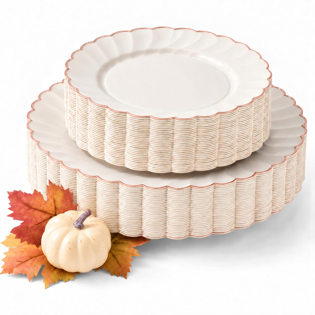 Ivory Gold Scalloped Plates - 60 Pack -8