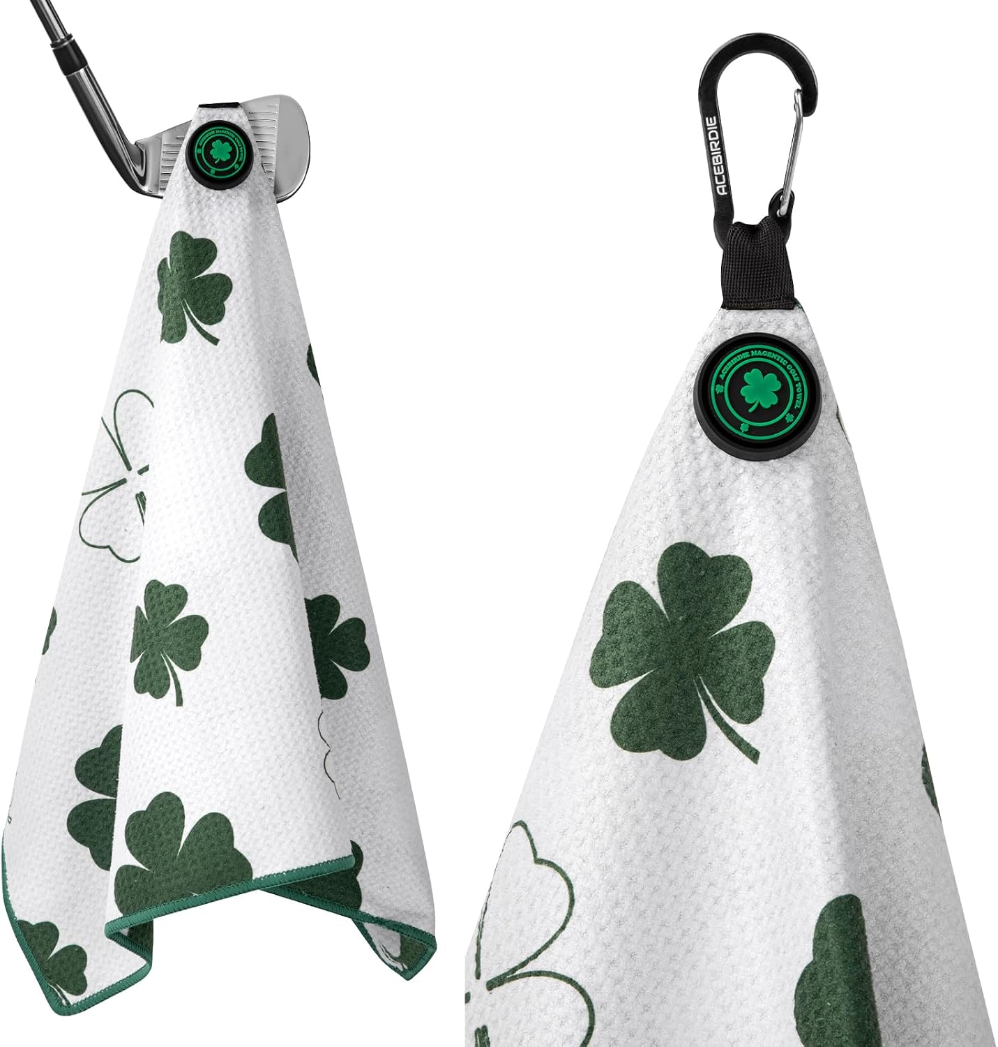 Magnetic Golf Towel for Golf Bags Microfiber Fabric Waffle Pattern Towels for Men or Women, Magnet Golf Towel with Heavy Duty Carabiner Clip Golf Accessories (Lucky Clover)