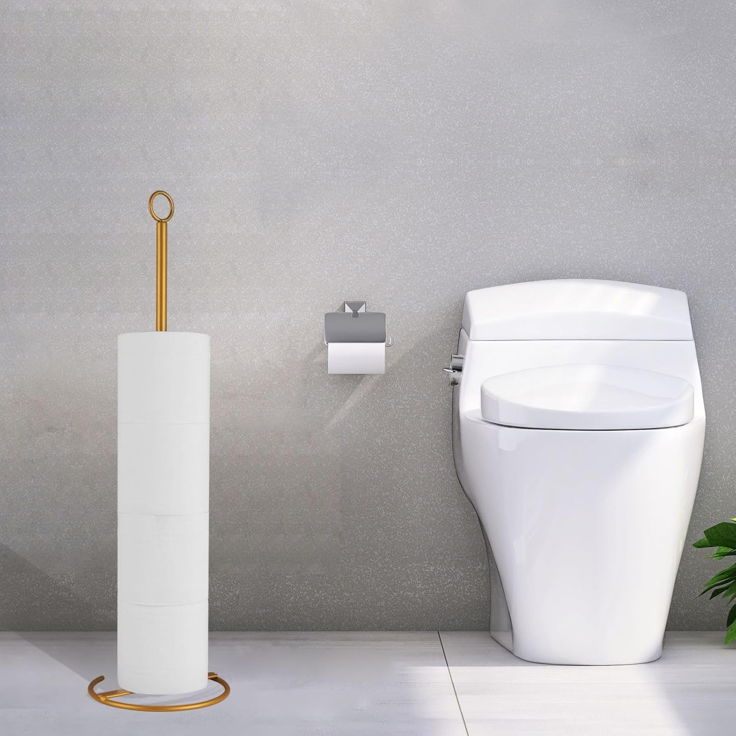 Toilet Paper Holder Stand, Free Standing Bathroom Tissue Paper Storage and Dispenser for 4 Spare Rolls, All Metal Sturdy Roll Storage Shelf, Gold