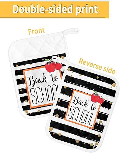 Miniatura 2 de Black White Sriped 3Pcs Pot Holders for Kitchen,Non Slip & Heat Insulation Terry Cloth Potholder Set with Pocket,Thick Hot Pad Oven Mitts Trivet