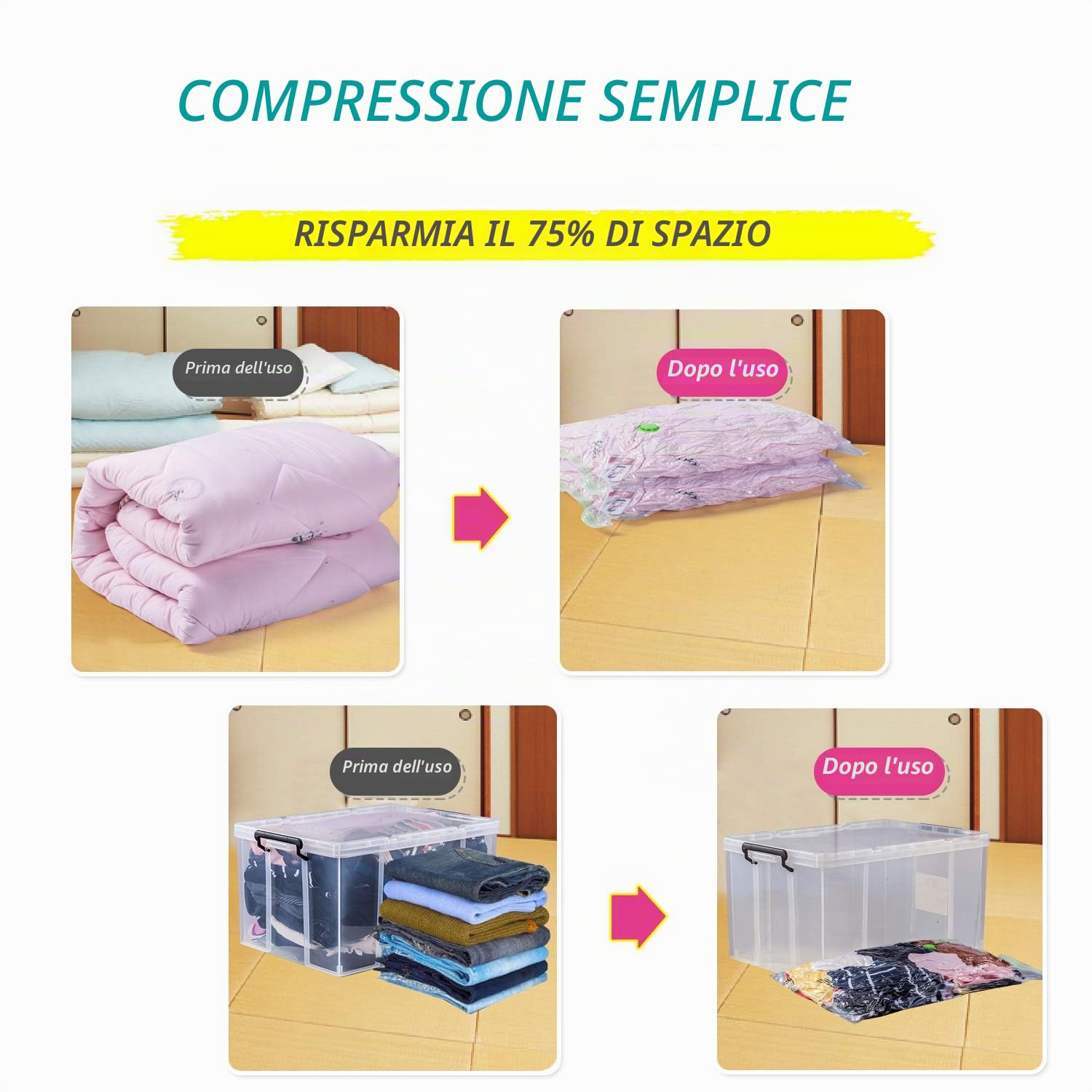 Opaza Sacchetti Sottovuoto, Jumbo [130x100 cm] Buste Sacchi Sottovuoto Salvaspazio Grandi per Vestiti, Piumoni,Abiti (4 Pezzi)