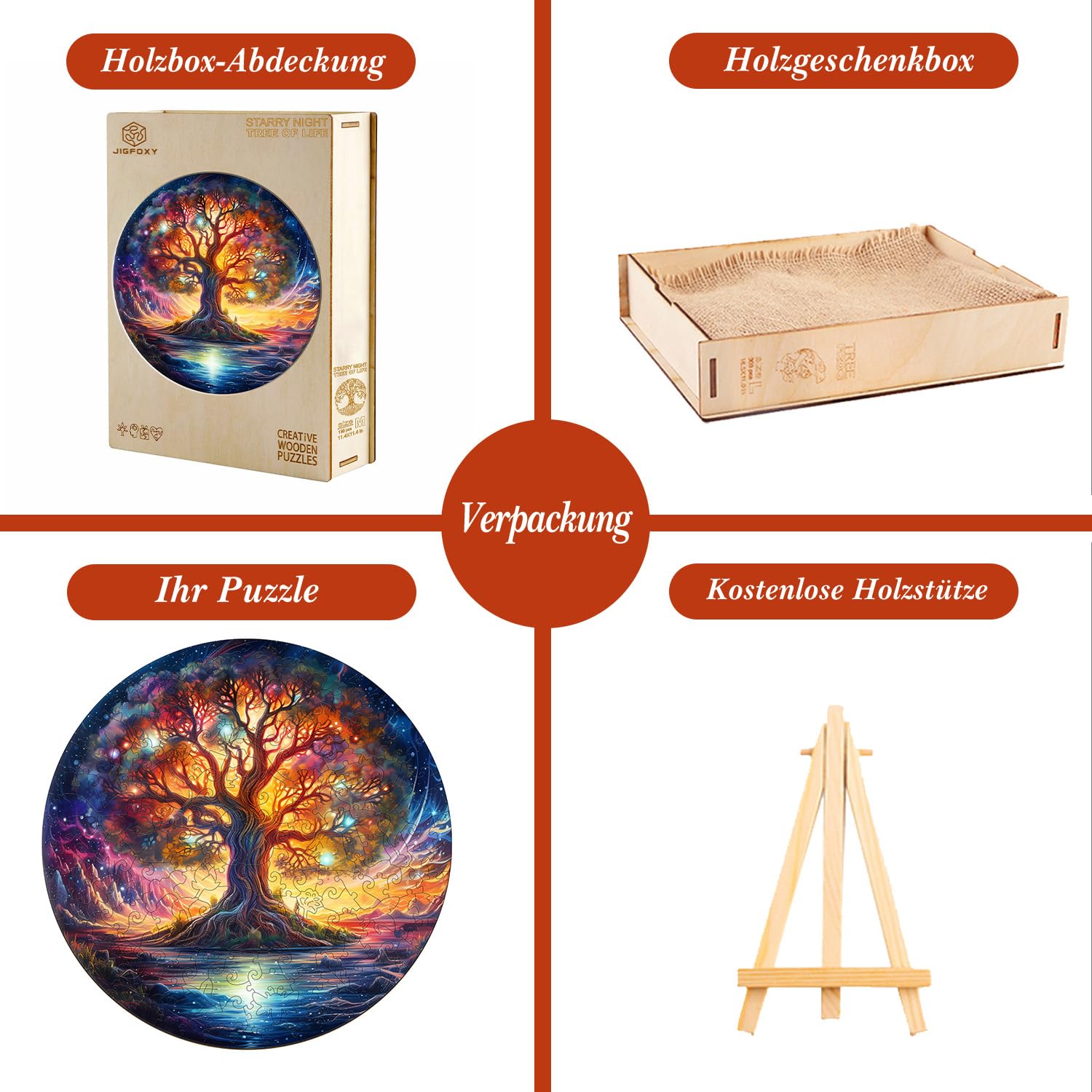 Jigfoxy Puzzle in legno per adulti, albero della vita, puzzle in legno, puzzle per adulti, giocattolo educativo unico a forma di animale, per amici della famiglia, L-34,5 x 34,5 cm, 300 pezzi