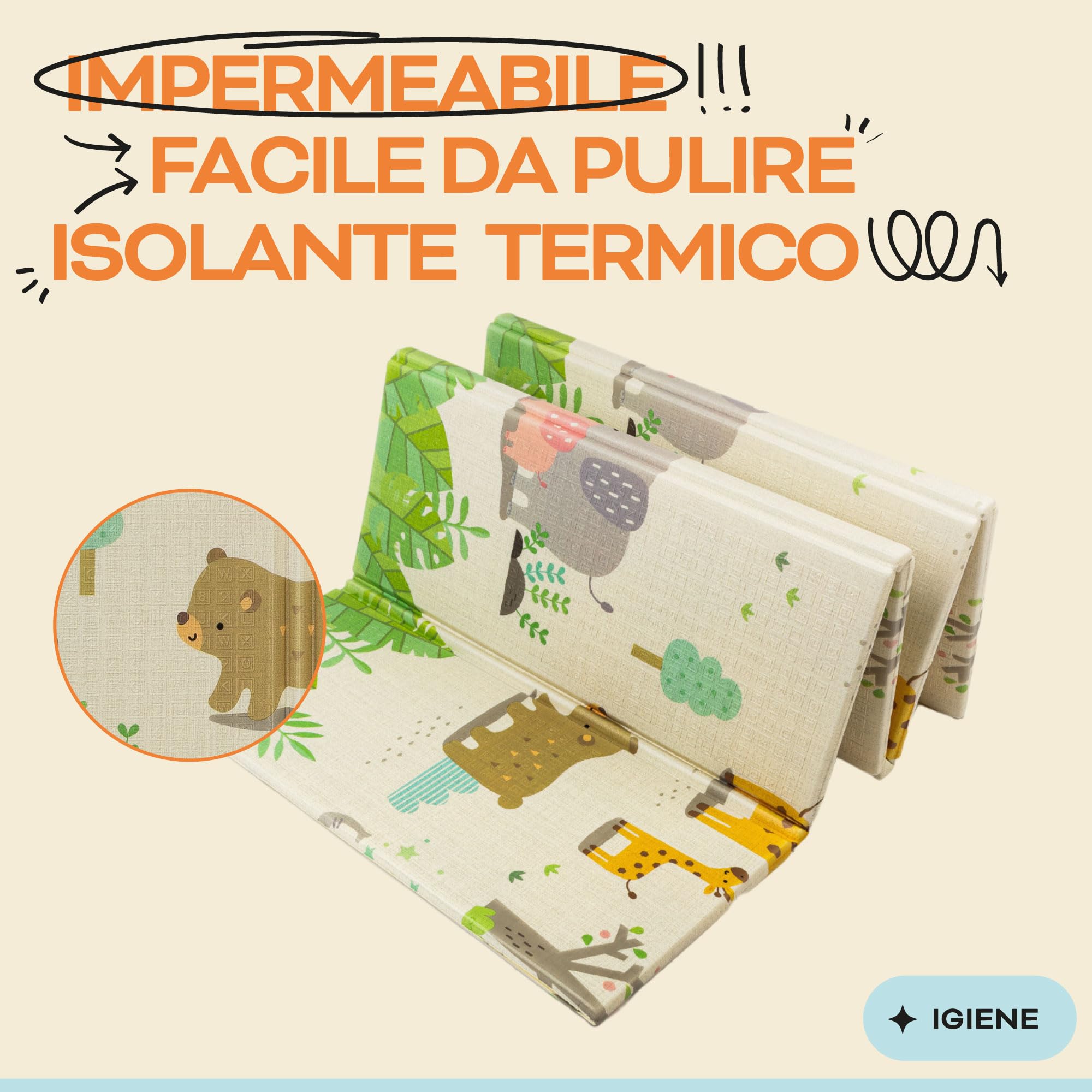 Tappeto da gioco bambini 150×180×1 cm pieghevole reversibile atossico impermeabile antiscivolo palestra neonato tummy time bambini arco giochi neonato 0-3/3-6/6-9 mesi sviluppo sensoriale