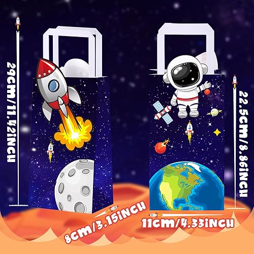 Miniatura 3 de Sabary Paquete de 16 bolsas de regalo con asas con temática de astronauta, bolsas de regalo para fiestas con temática de astronauta, bolsas de