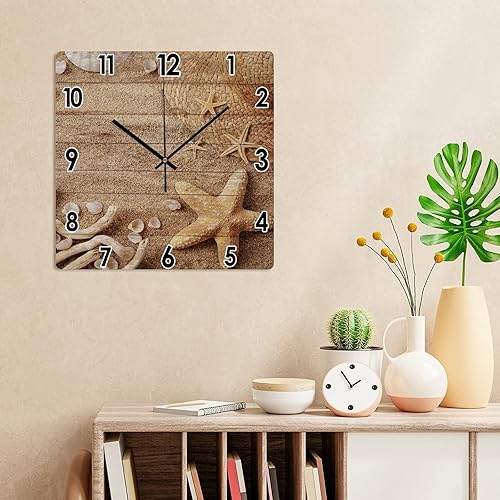 Miniatura 4 de Reloj de pared colgante de verano, playa, paisaje marino, concha de mar, relojes de PVC, estilo retro, rústico, con temática de playa, relojes
