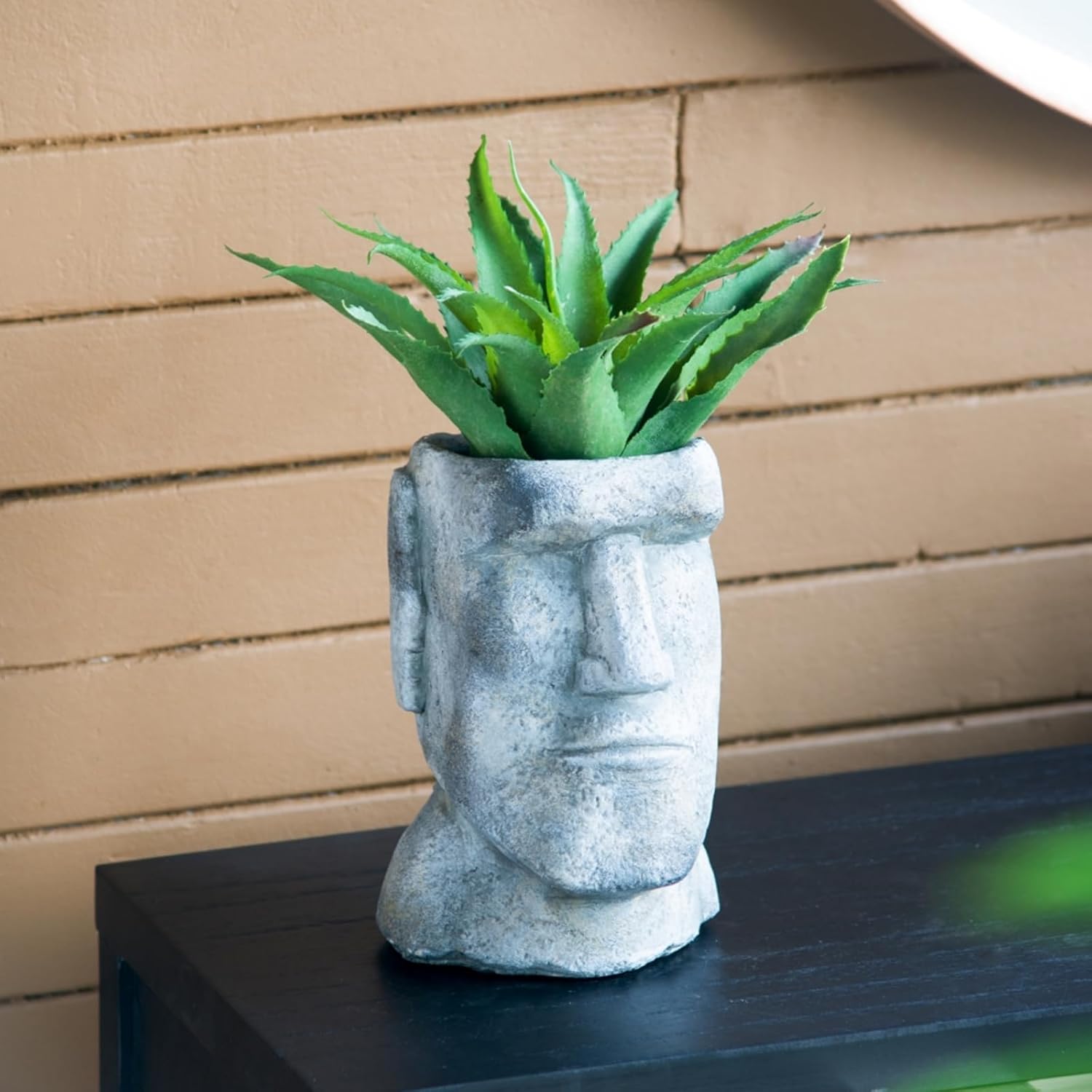 Easter Island Head Statue Cement Planter, Creative Portrait Cement Flower Pot for Tabletop, Unique Planter Pot for Indoor Outdoor Home Garden Décor, 5" D x 5.5" W x 9" H