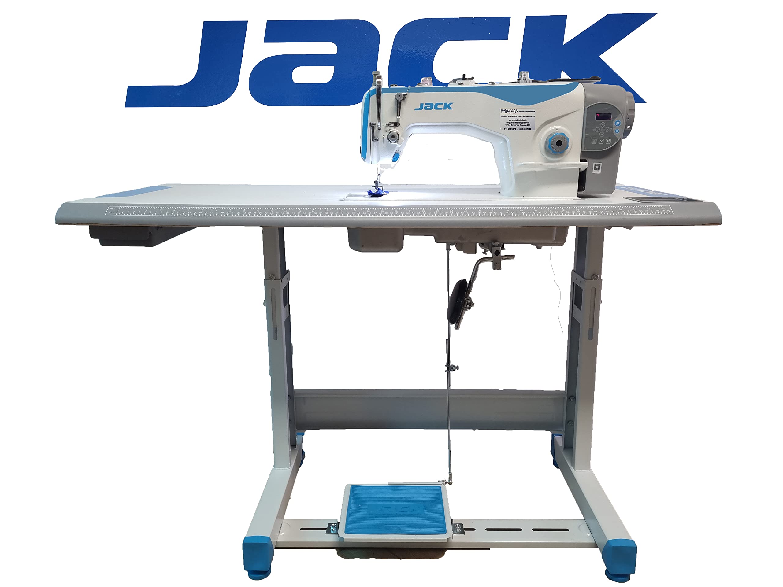 JACK A2 przemysłowa maszyna do szycia z automatycznym obcinaczem nici z metalu, biała, niebieska