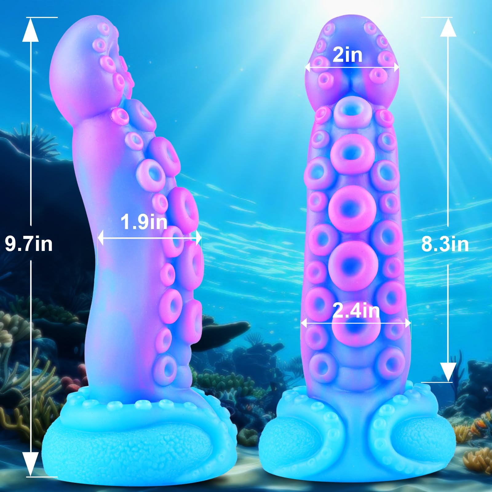 Realistic Monster Tentacle Octopus Dildo 2 Inch Wide, Silicone 8 Inch Extra Large Thick Girthy Anal Dildo Suction Cup, 7 Inch Creature Tapered Alien Dildos Fantasy Colorful Blue Sex Toy for Men Women: L