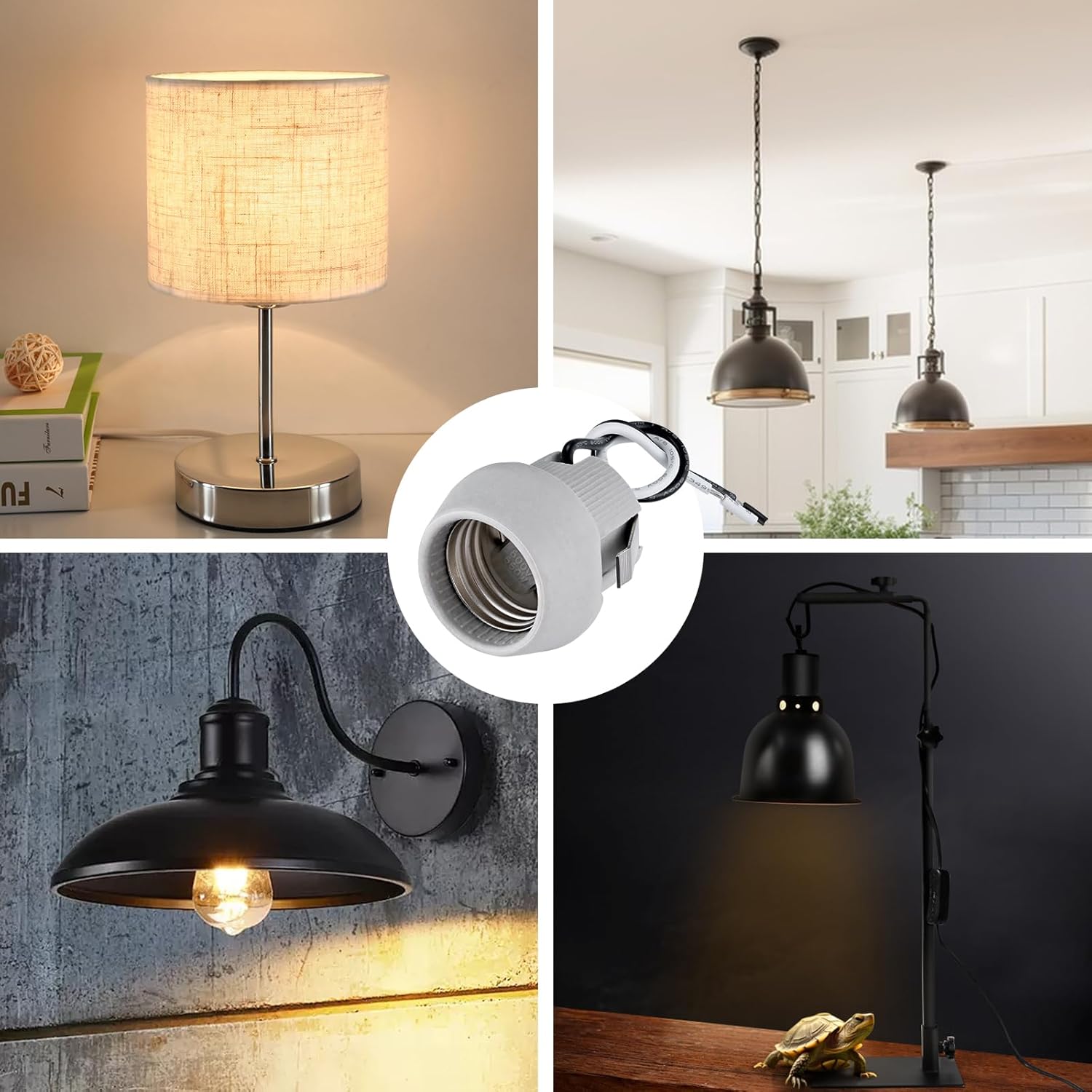 E26 Porcelain Keyless Light Socket,Heat Resistant Socket with Double Snap-in Clip Embedded UL Listed Screw Lamp Holder (4)