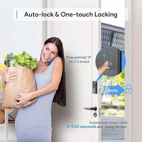 Miniatura 4 de Cerradura de puerta de entrada sin llave, cerradura de puerta de huellas dactilares con llaves y llaveros, pantalla táctil digital teclado