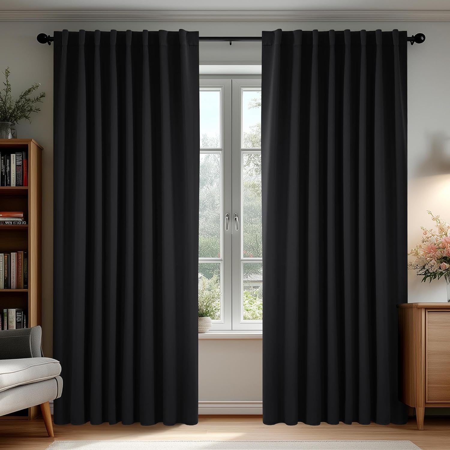 Deconovo Blackout Curtains, Thermal Insulated, W70 x L84 2 Panels, Back Tab, Machine Washable, Room-Darkening Drapes for Bedroom/Living Room Black