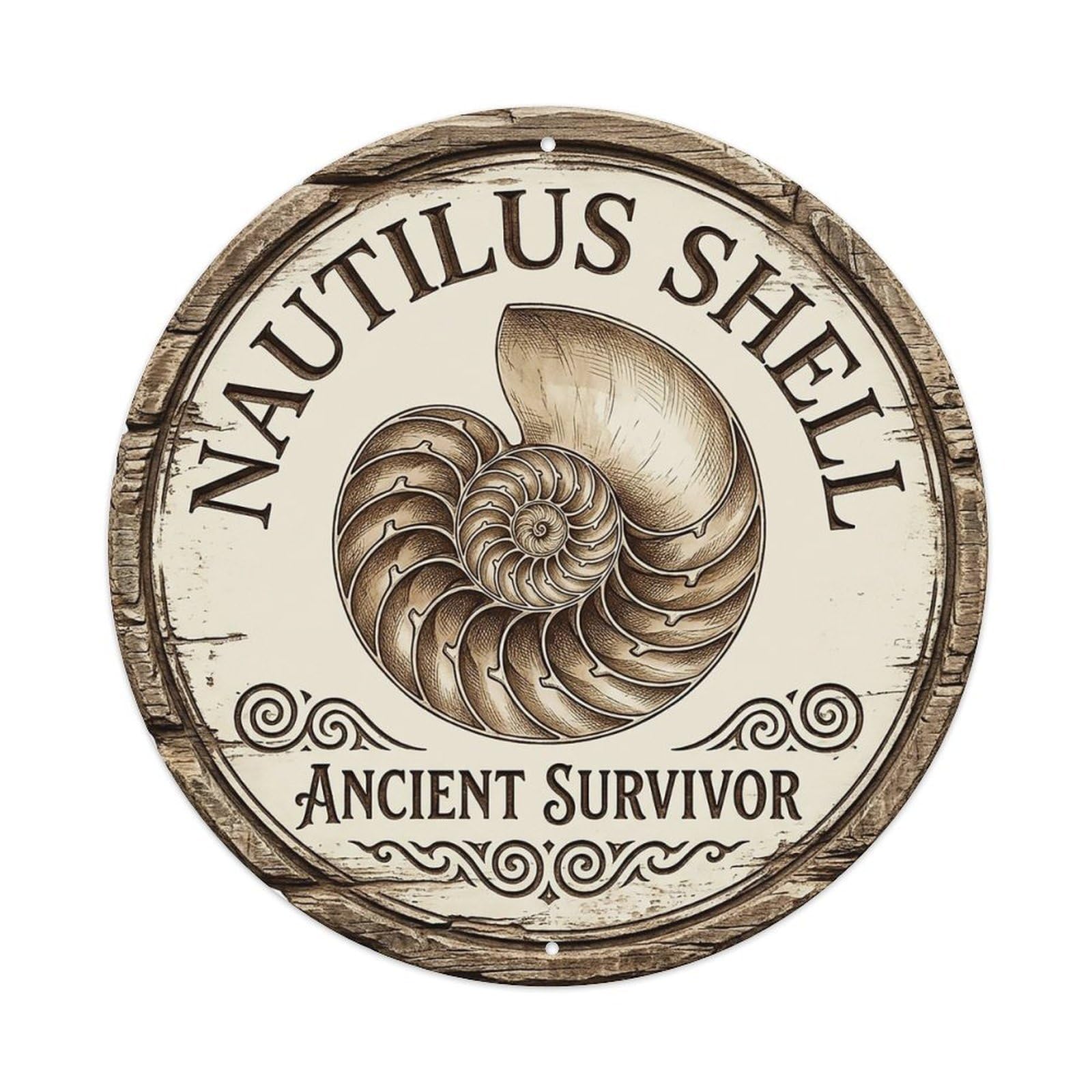 Cxhjca 8X8inch(20X20cm) Nautilus Shell Ancient Survivor Metal Tin Sign