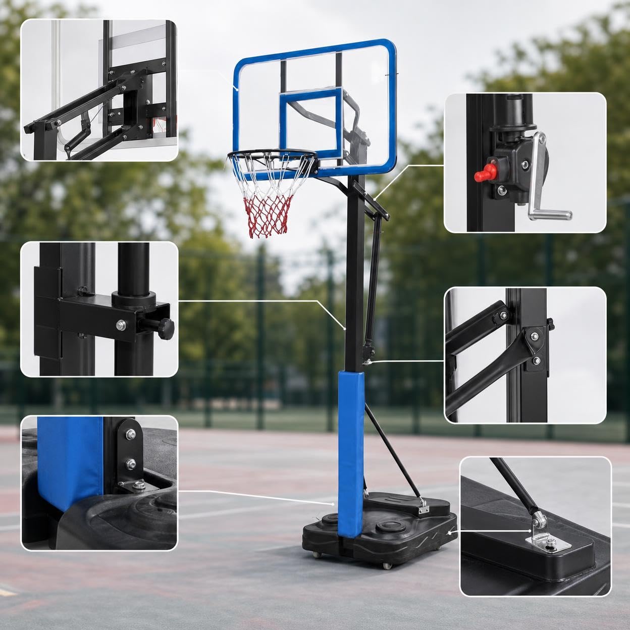 Basketballkorb höhenverstellbar rollbar für Kinder & Erwachsene – Outdoor Basketball Ständer mit Kurbel