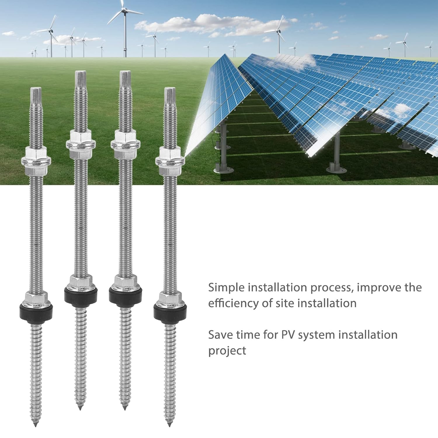 4PCS PV Bracket Double Head Screw, Photovoltaic Mounting Accessories, Stainless Steel Photovoltaic Mounting Screw, for Installation