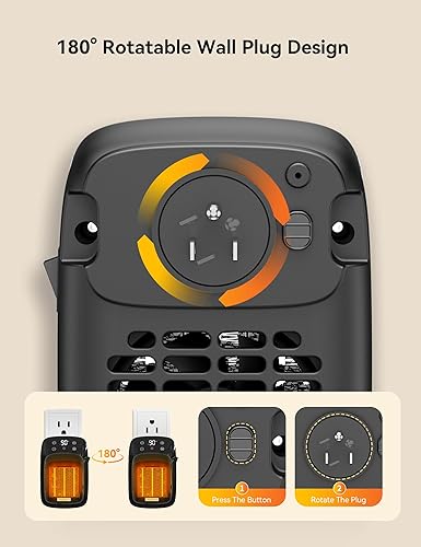 Miniatura 7 de Brightown Calentador de espacio para uso en interiores, calentador eléctrico pequeño de pared de 800 W con termostato, control remoto, protección