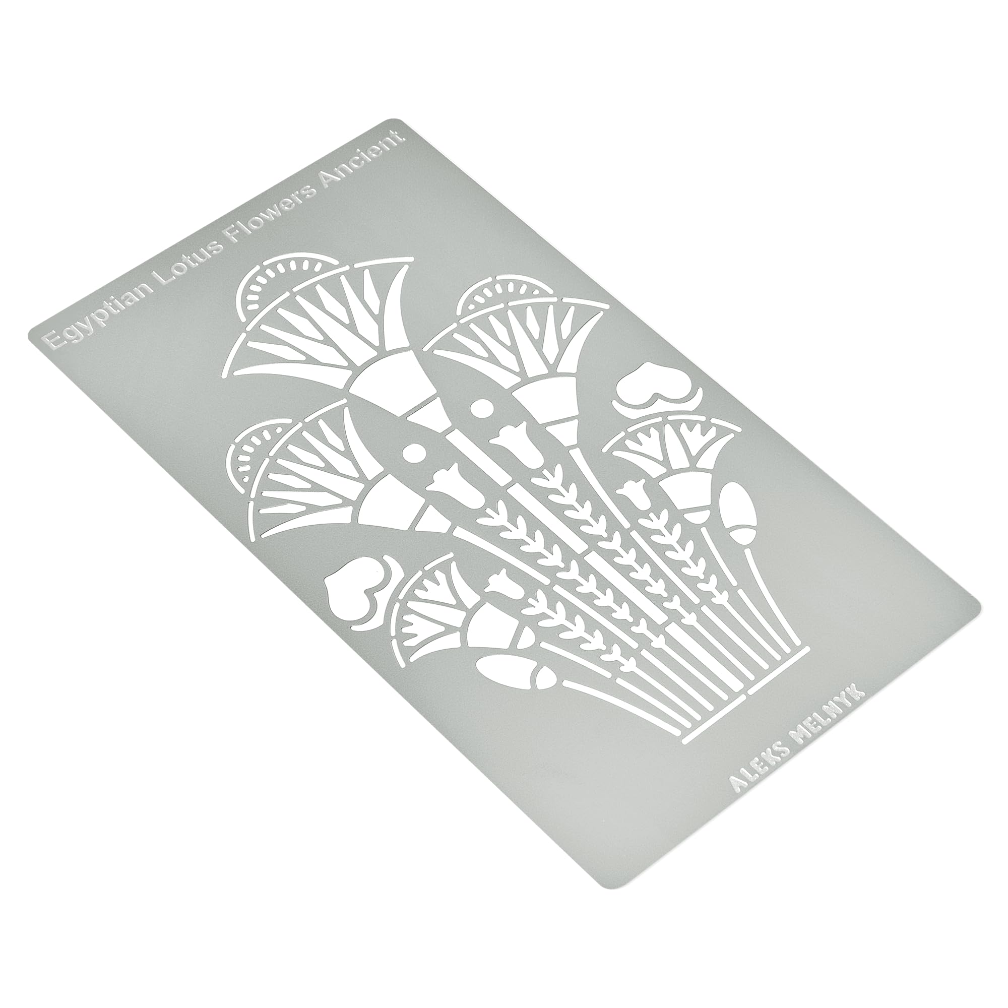 Aleks Melnyk No.459 Metal Stencil, Swirls, Egyptian Lotus Flowers Ancient, Ornament, Patterns, Small Stencil, 1 PCS, Template for Wood Burning, Engraving, Crafting, Scrapbook, Art, Ornate