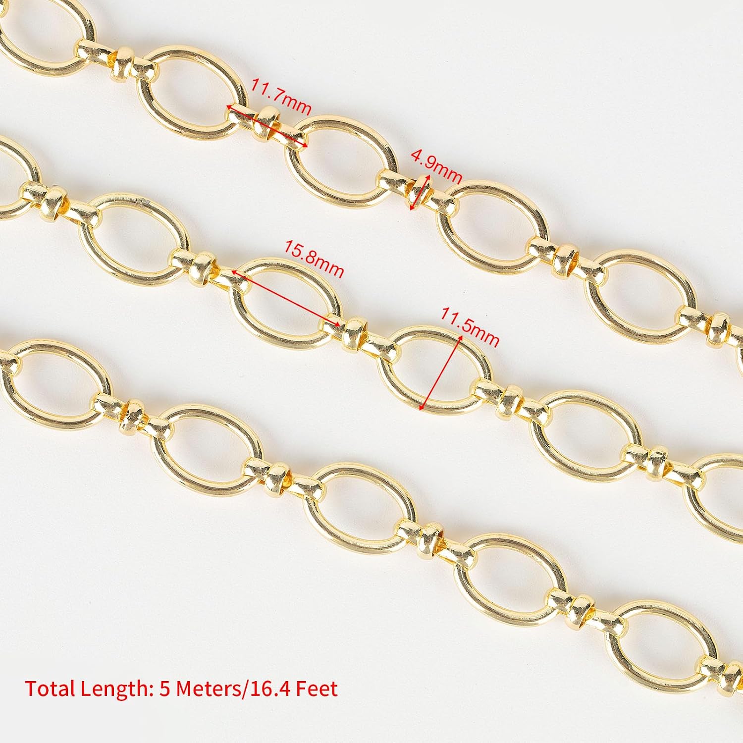 KYUNHOO 5 Meters Soldered Circle Rolo Chains Bulk 16K Gold Plated Iron Jewelry Chain Roll Jewelry Making Chain Supplies DIY Crafts Chain