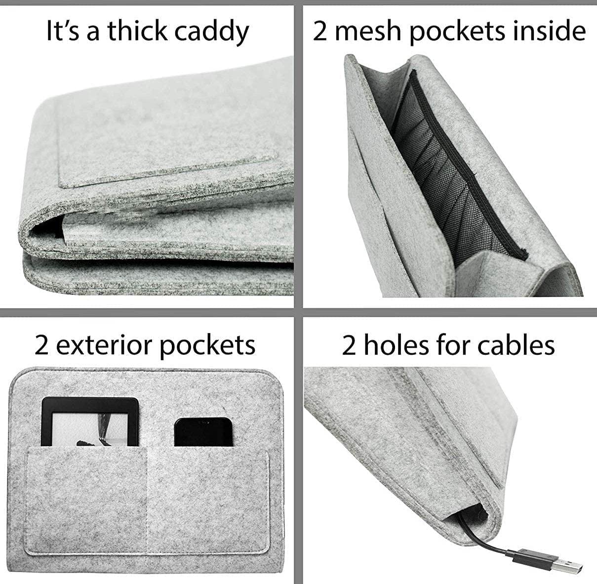 ADAKASI Bedside Caddy Pockets Bed Hospital Bed Kids Baby Bed Holder Dorm College Room Bunk bed Hanging Storage felt Organizer Remote Holder Hanging Organizer 4