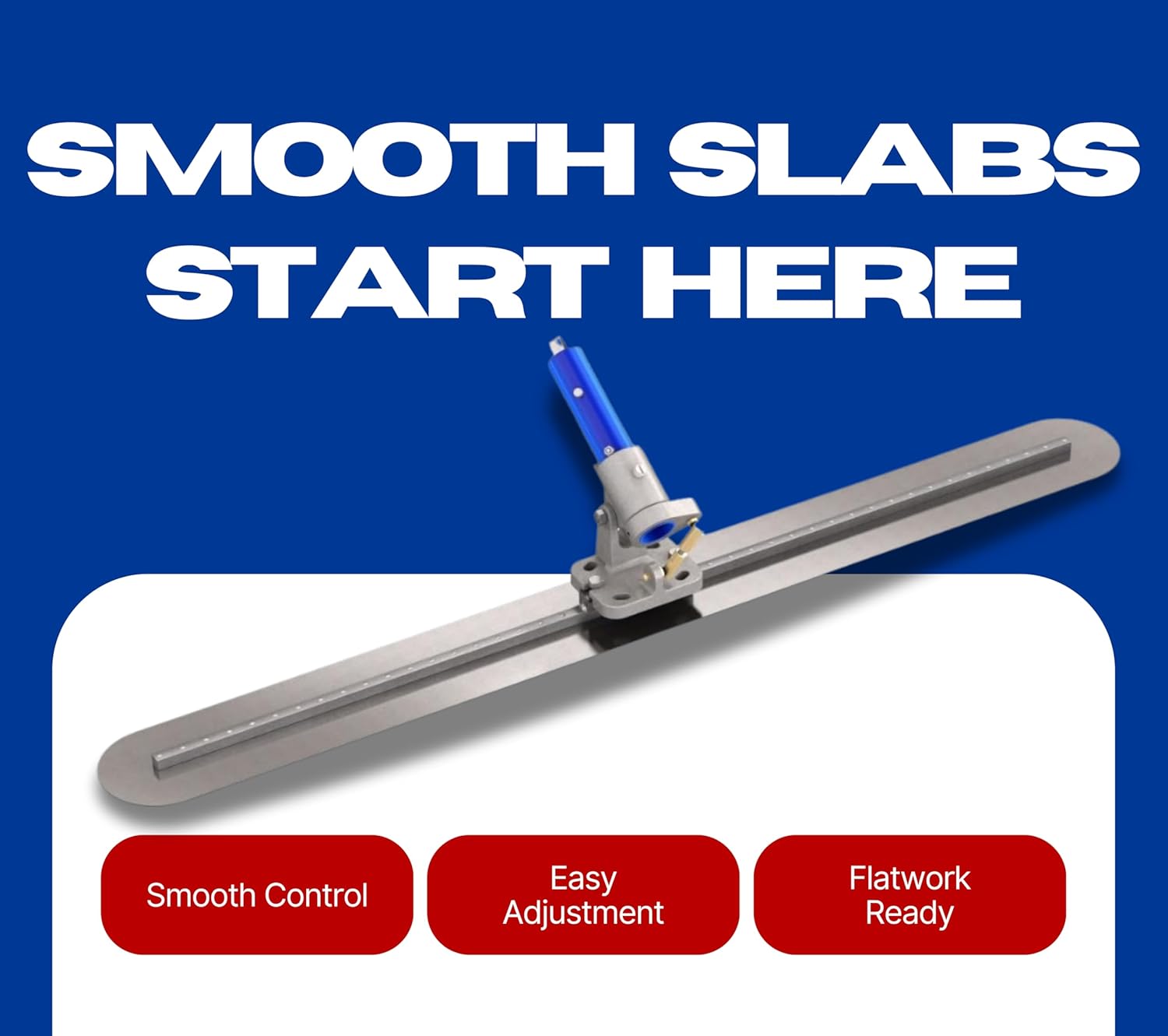 Bon Spring Steel Fresno Trowel 48 in. x 5 in. Round End Concrete Finishing Blade with Rock n Roll Adjustable Bracket, Universal Mounting System for Large Flatwork