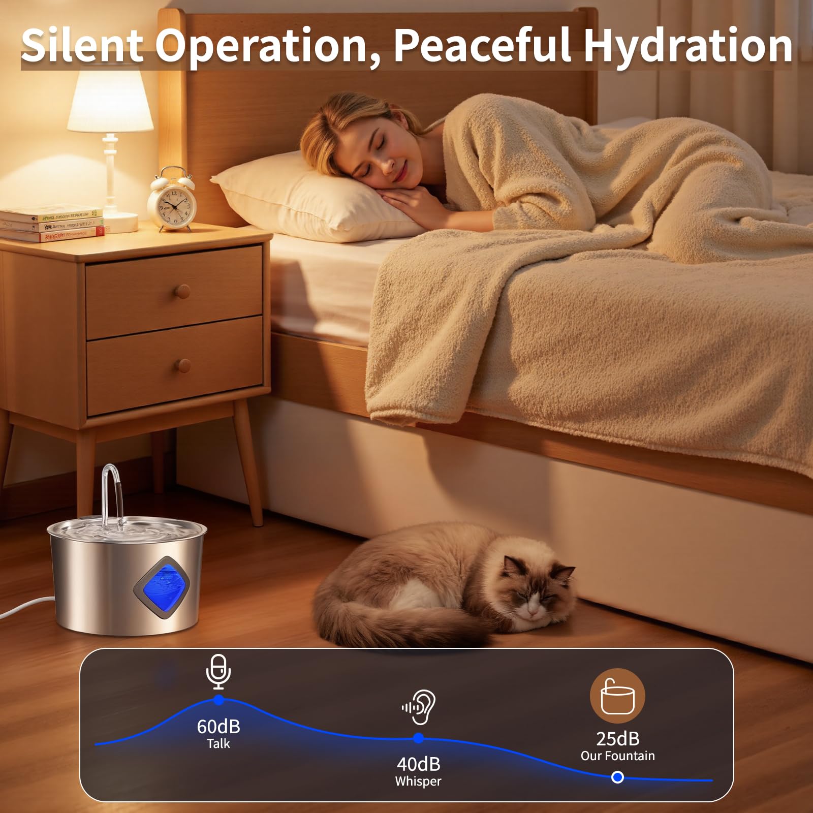 Cat Water Fountain Stainless Steel: 108oz/3.2L Automatic Pet Water Fountain for Cats Indoor- Quiet Cat Water Bowl Dispenser- Drinking Fountain for Small Dogs & Kitties-4 Filters + 4 Sponges - image 3
