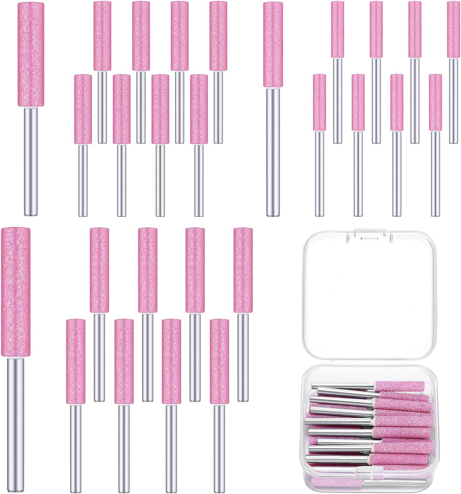 Chumia 30 Pcs High Hardness Titanium Diamond Chainsaw Sharpener Stone Bit Bulk Chain Electric Chainsaw Sharpening Wheels Kit 3 Size Plated Grinding Tool, 5/32, 3/16, 7/32 Inch (Pink)