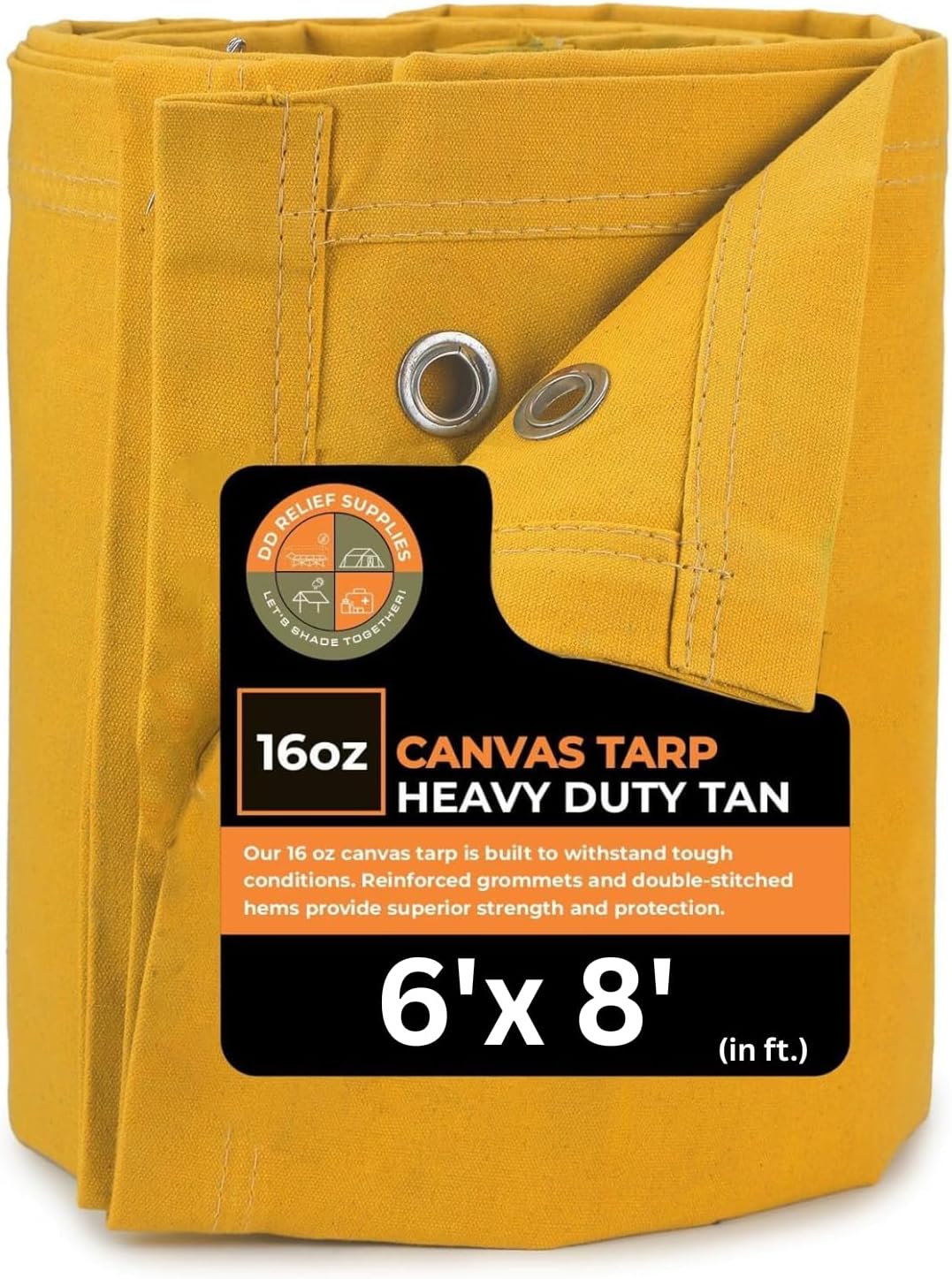 Heavy Duty Waterproof Canvas Tarp – 6 x 8 ', Tan with Grommets | Durable Multipurpose Cover for Camping, Canopies, Tents, Trailers, Machinery & Equipment