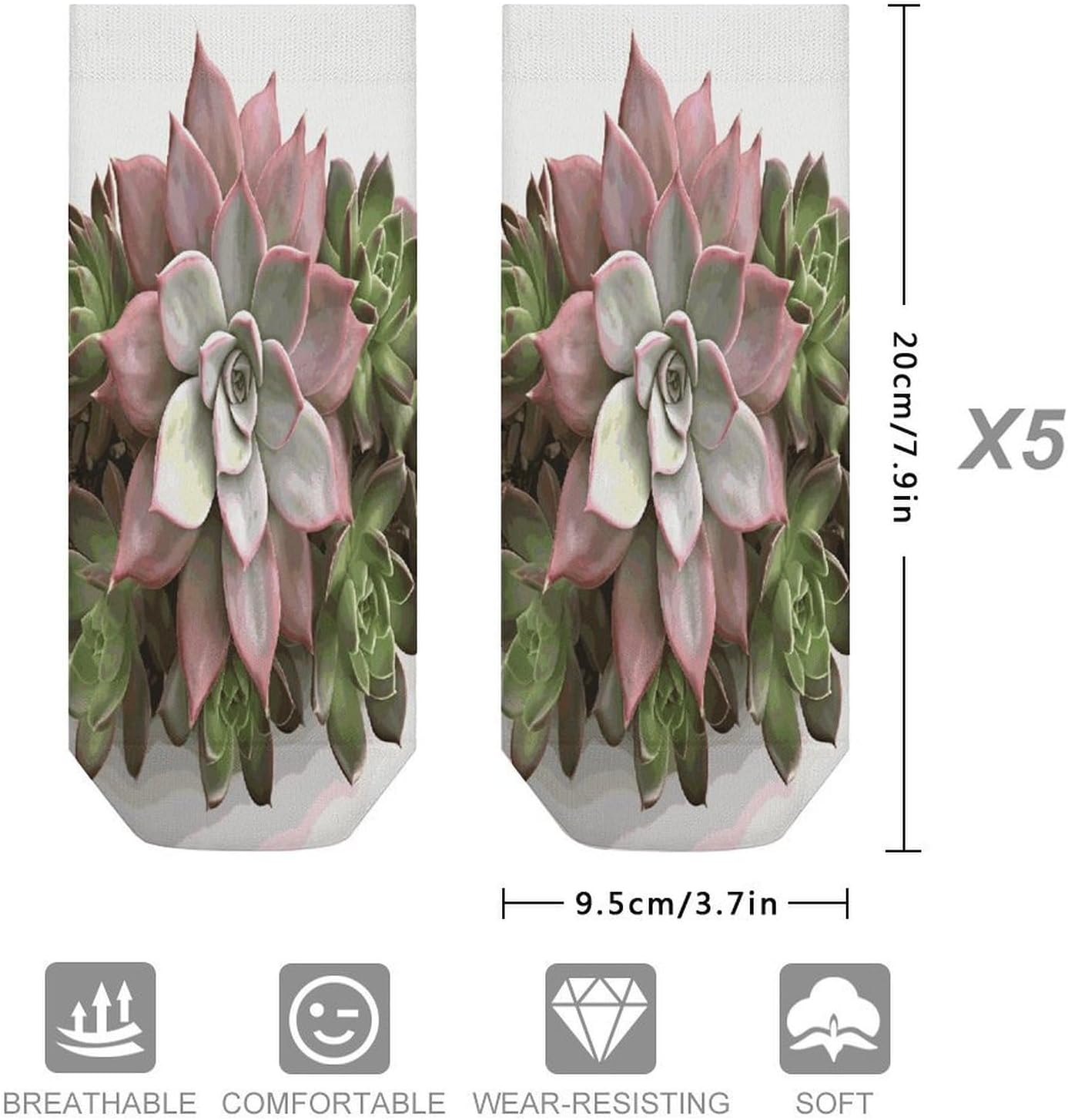 Succulent Botanical Ankle Socks for Men Women 5 Pairs | Comfortable Casual Low Cut Socks, Lightweight No Show Breathable Athletic Socks, Soft Mini Crew Socks for All Seasons