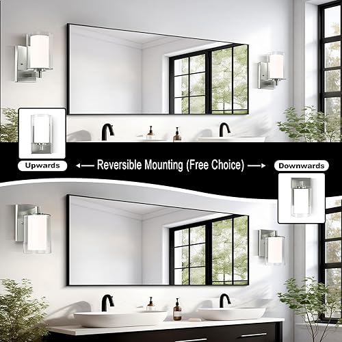 Miniatura 10 de Kalium Apliques de pared, lámparas de tocador negro mate, luces de pared con pantalla de vidrio transparente para baño, lámpara de pared de granja