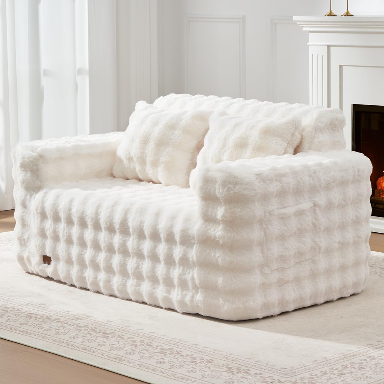 ZurNesfure Sofa Couch Loveseat Boneless Sofa with Pillow White,Loveseat