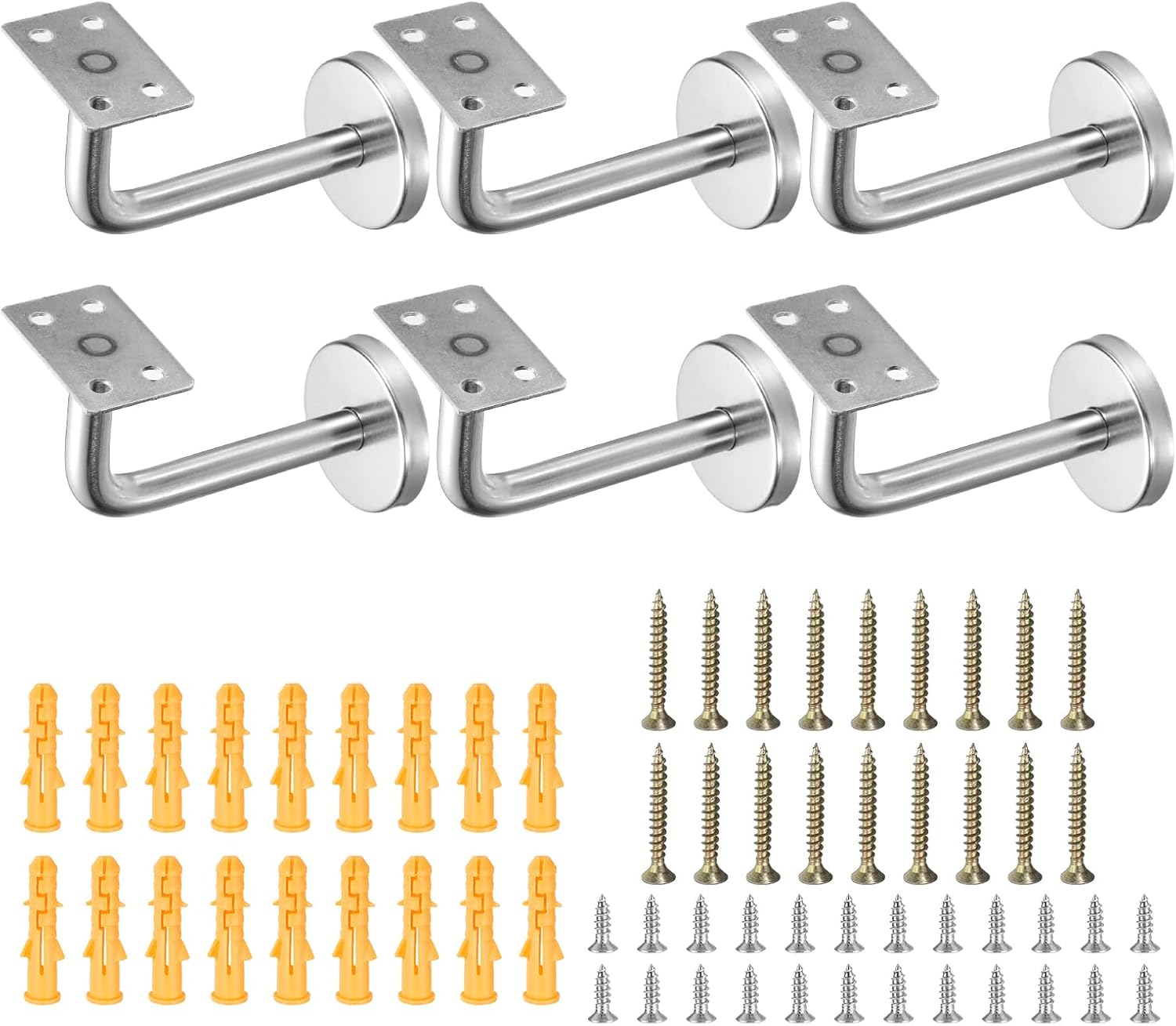 uxcell 6Pcs Stainless Steel Hand Rail Brackets, 3" Flat Handrail Holder Hand Stairway Rail Bracket for Square Rail with Mounting Screw for Guardrail Staircase Banister, White