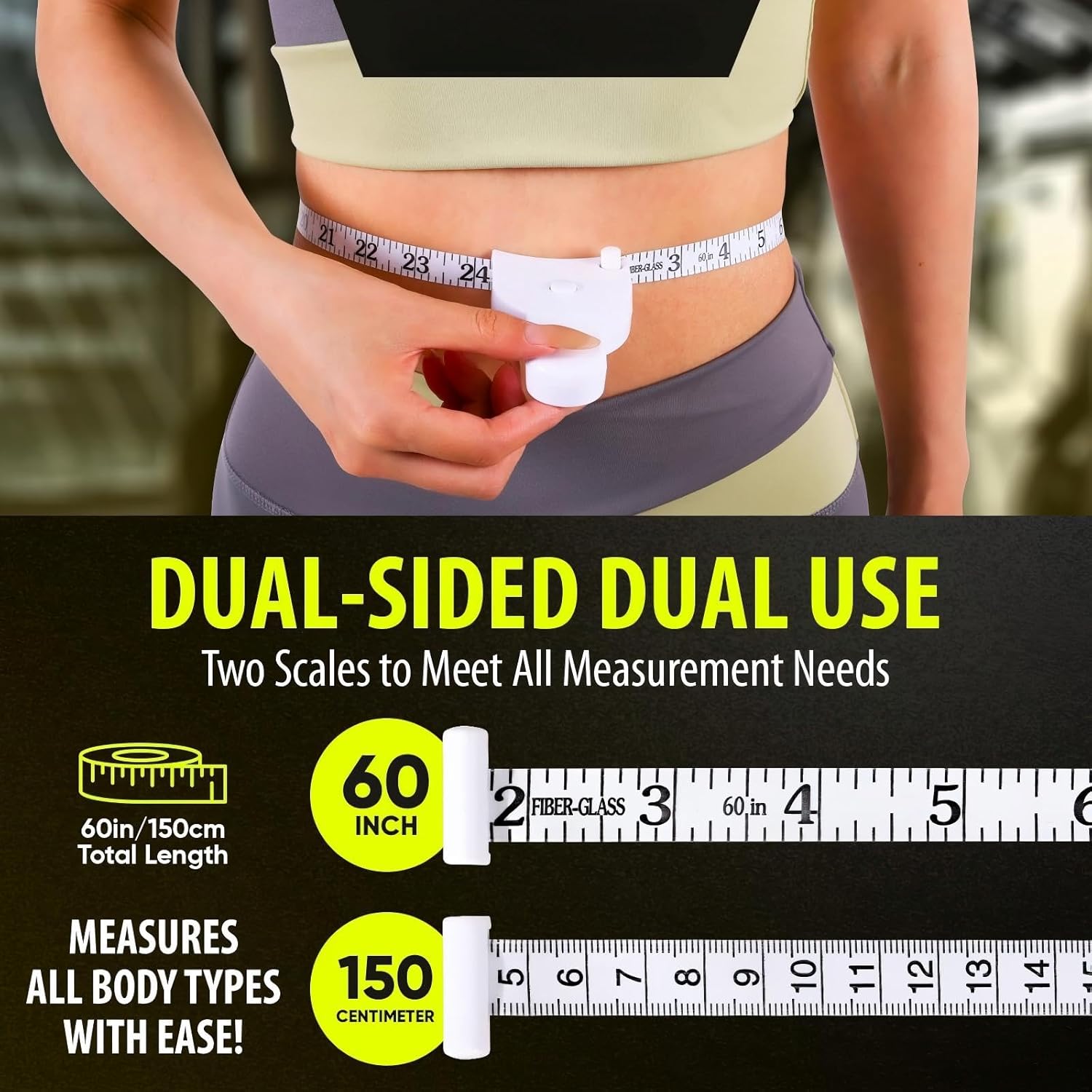 2 Pack Body Measuring Tape, Retractable Measuring Tape for Body Measurements with Locking Mechanism and Push Button, Automatic Body Tape Measure for Fitness & Tailoring