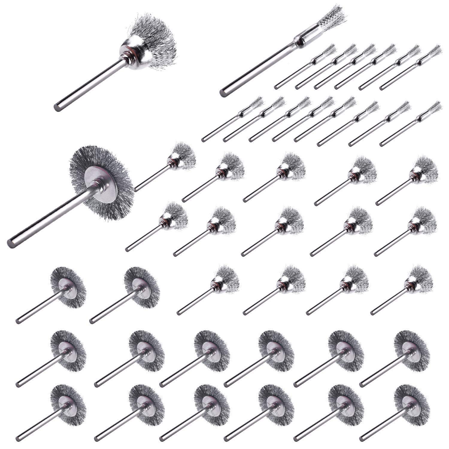 5PCS Steel Wire Brush Set, 1/8’’(3mm) Shank Stainless Steel Polishing Buffing