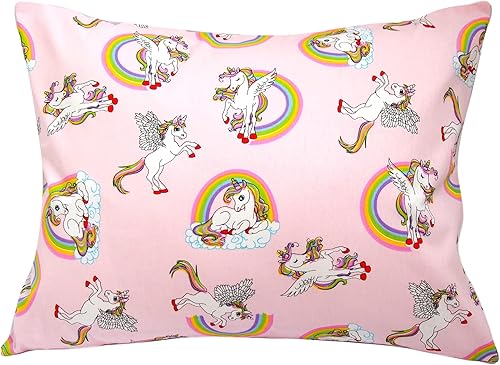 Funda de almohada para niños pequeños 13 x 18 algodón unicornio almohadas para niñas, fundas de almohada pequeñas para almohadas de viaje, funda de
