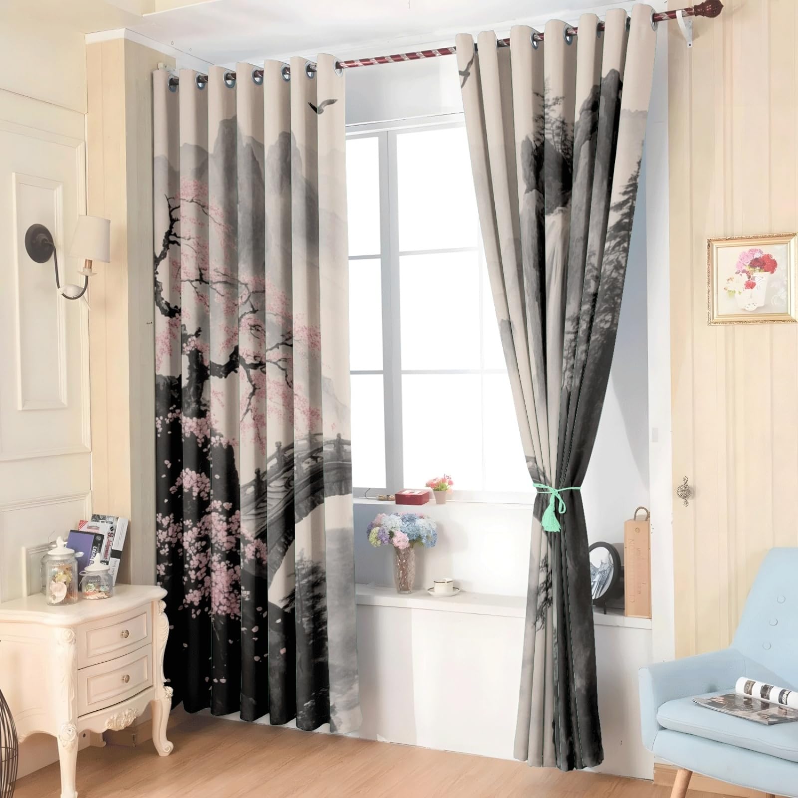 Curtain Beige Schwarz Rosa Gardinen Polyester Vorhang mit Ösen Blackout Curtain Waschbar Vorhänge mit Ösen Living Room Thermovorhang Schlafzimmer Verdunklungsvorhänge Blickdicht 2x140x160cm